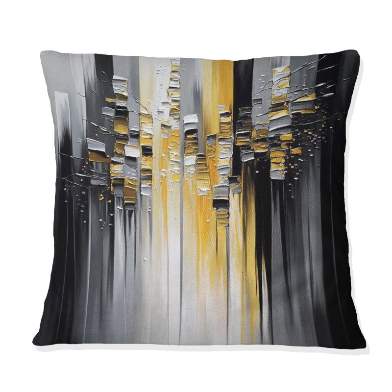 Abstrait géométrique noir et jaune I - Coussin décoratif à imprimé géométrique abstrait