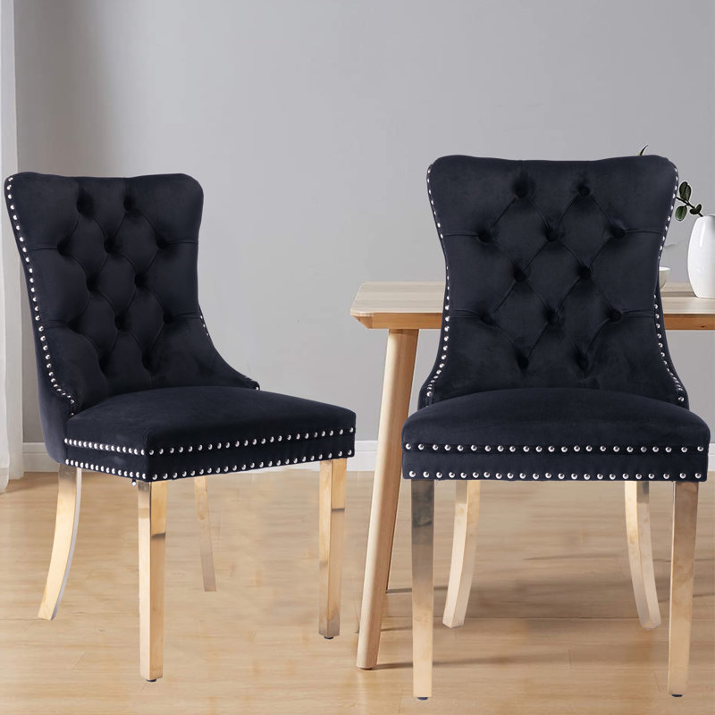 Chaise parsons capitonnée en velours bleu marine