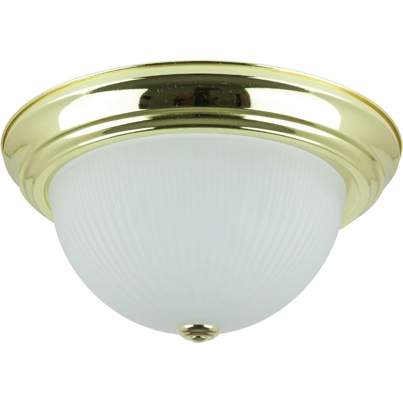 Frosted Glass Flush Mount, Brass, 13.5" H x 13.5" W x 13.2" D