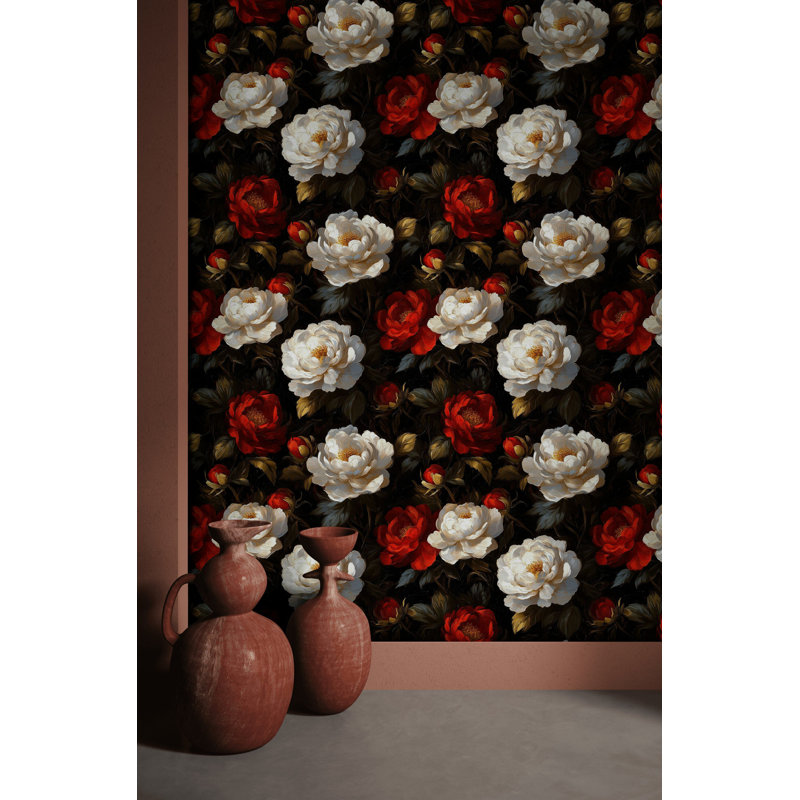 Papier peint floral, papier peint adhésif rouge et blanc