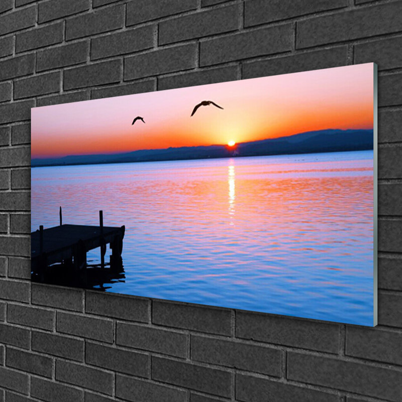 Sea Bridge Sun Landscape - No Frame Print on Glass