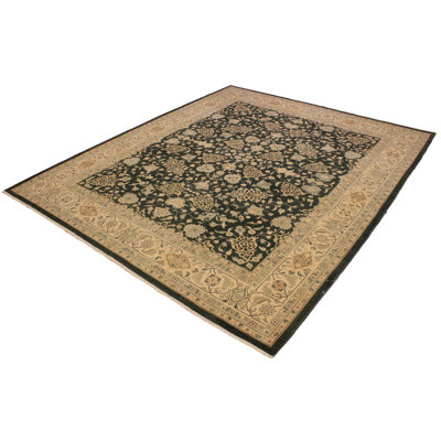 Tapis gris anthracite / brun clair en laine noué à la main 8 pi 4 po x 10 pi Fien