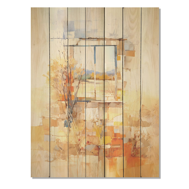 Yellow Blooms Farm Windows Countryside III - Fenêtres de ferme sur impression sur bois, H 40 po x l 30 po