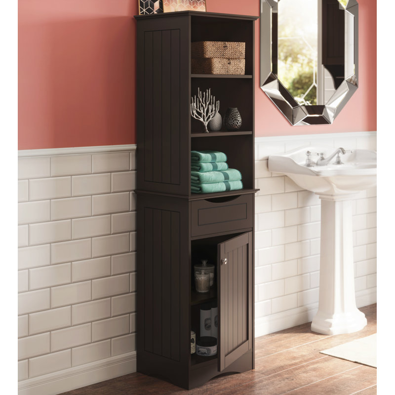 Espresso Tall Plastic Closet Cabinet with Shelves and Drawer