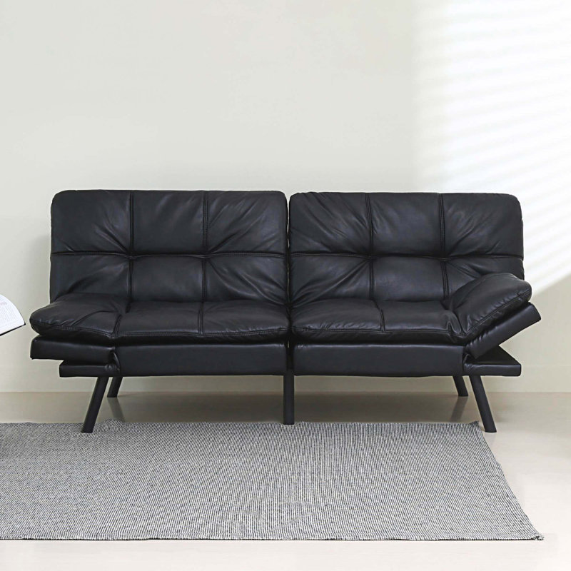 Kaiyla Upholstered 71'' Sleeper Sofa, Black Faux Leather