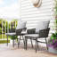 3 Piece Grey Rattan Bistro Set with 2 Chairs and Round Coffee Table, Garden Balcony Furniture with 4 Cushions and Steel Frame