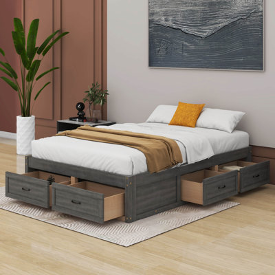 Lit plateforme Neeru avec 6 tiroirs de rangement