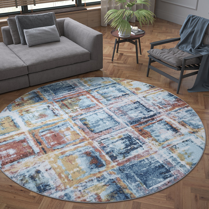Tapis bleu marine / brun Ke Derde, Rond 7 pi 10 po