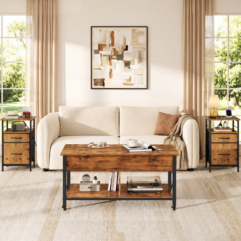 Tables de chevet 2 tiroirs Travison avec station de charge (ensemble de 2), ports USB et prises de courant, tables de chevet modernes avec tablette ouverte et rangement pour la chambre à coucher et le salon 