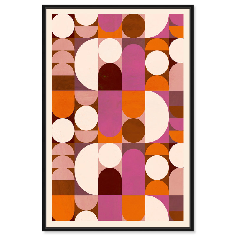 Abstrait abstrait Bauhaus Eighty - peinture, Cadre noir, H 30 po x l 45 po