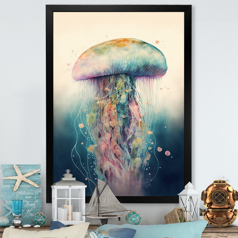 Mykelle Colorful Deepsea Jellyfish I - reproduction sur toile, L 12 po x H 20 po, Impression noire sur toile encadrée