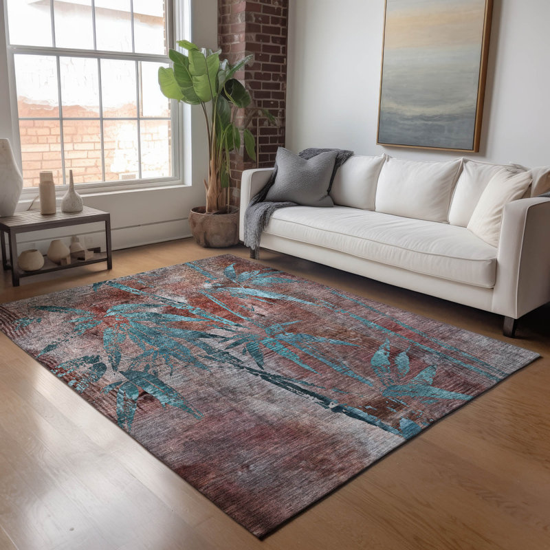 Machine washable indoor/outdoor  acn2222 botanical rug Lafferty, Rectangle 10 pi x 14 pi