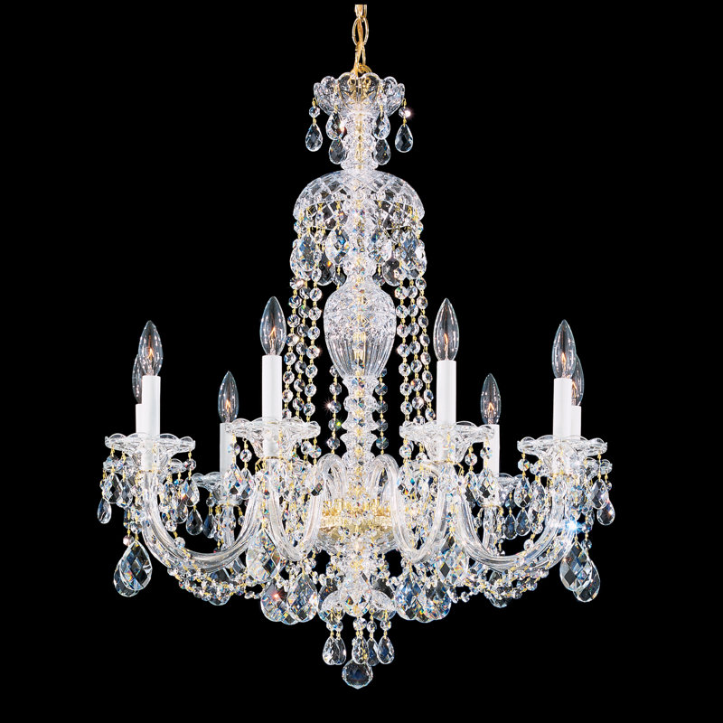 Sterling 9 Light 27in x 31in Chandelier in Gold with Clear Heritage Handcut Crystals, Gold, Chinese (K9)