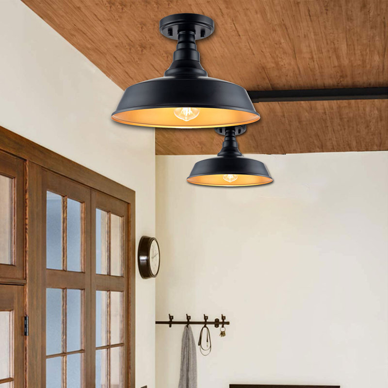 Adesewa Black Semi Flush Mount Ceiling Light, Matte Black