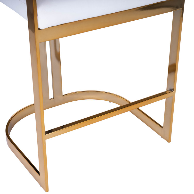 Butler Bravo Faux Leather Counter Stool, White, Gold, Counter Stool (24.5” Seat Height)