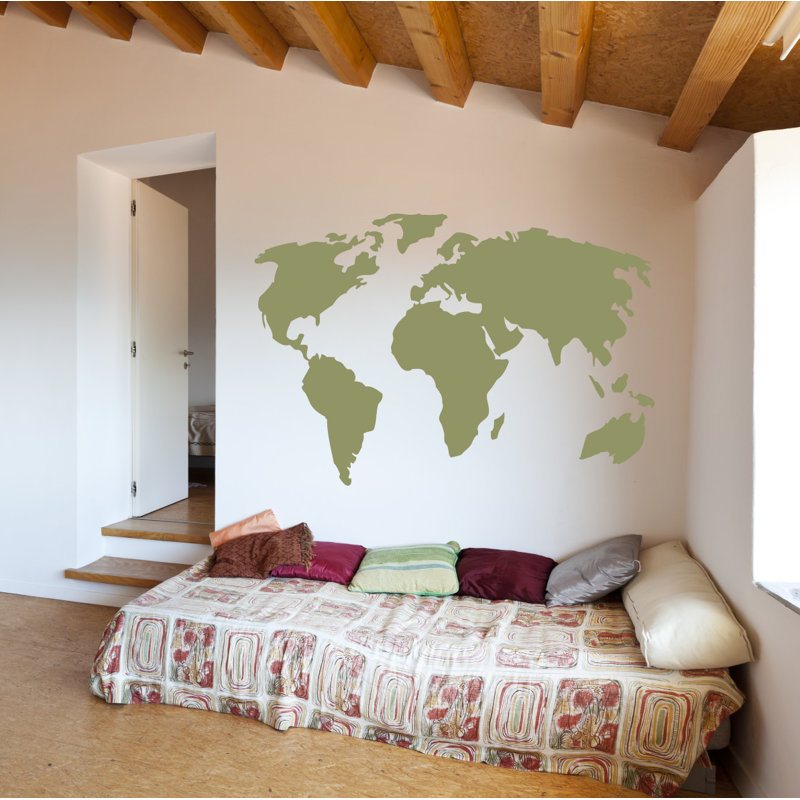 Décalcomanie murale carte du monde, Olive, H 38 x l 56 po x P 0,01 po