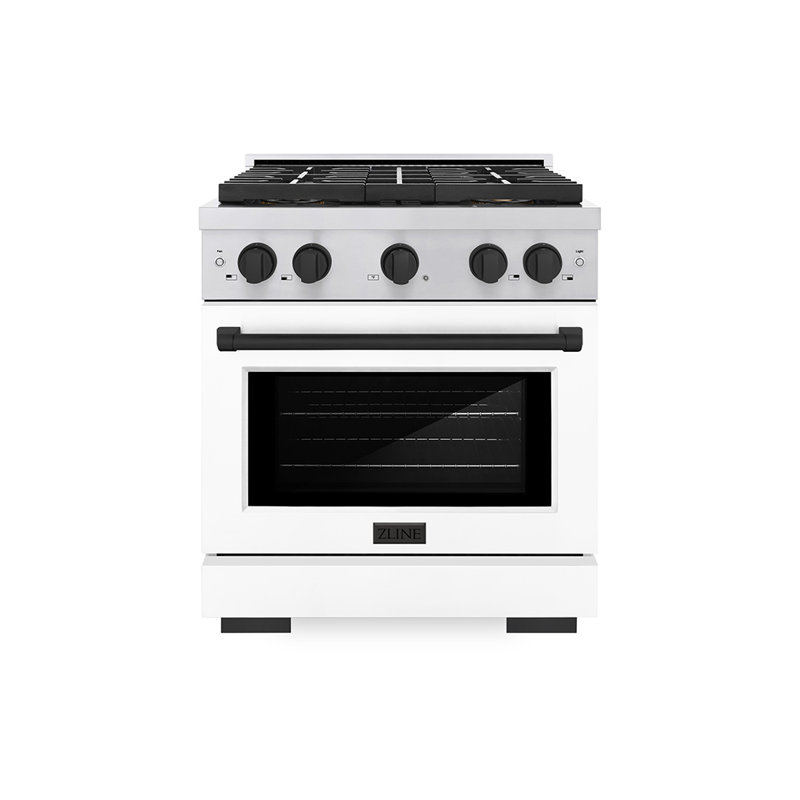 ZLINE Autograph Edition 30 in. 4.2 cu. ft. Paramount Gas Range W/ 4 Burner DuoPro Cooktop and Convection Gas Oven in Stainless Steel W/ White Matte Door and Champagne Bronze Accents
