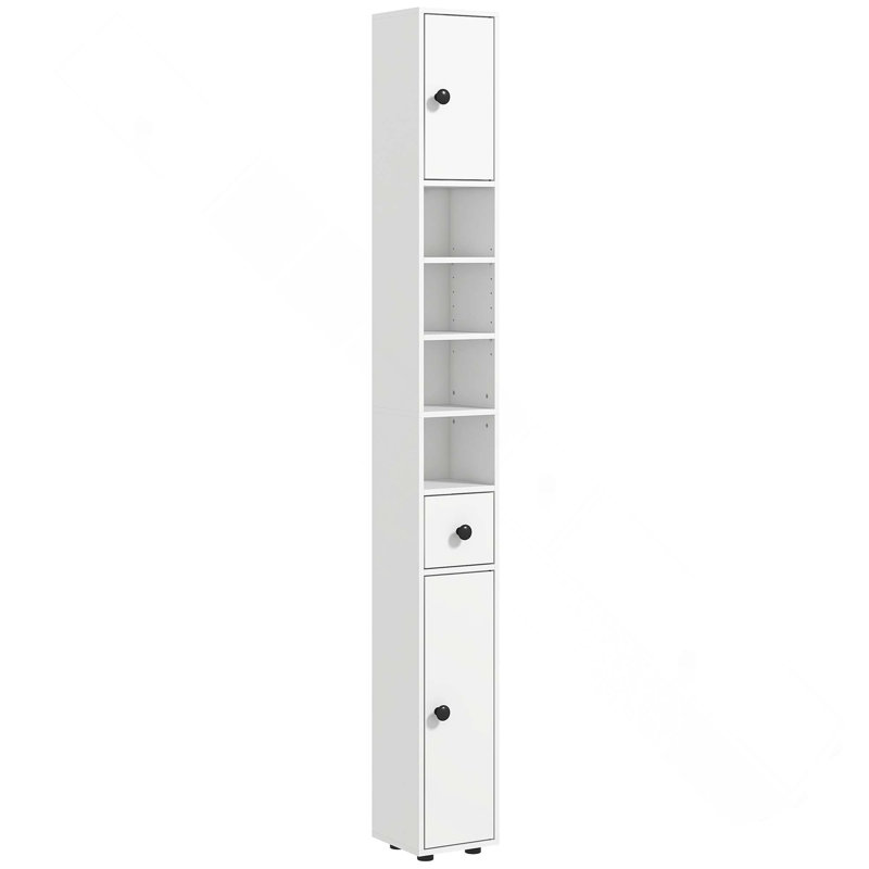 71-Inch Tall Bathroom Narrow Toilet Paper Storage Cabinet With Open Shelves, 2 Door & Adjustable Shelves For Kitchen, Hallway, Living Room