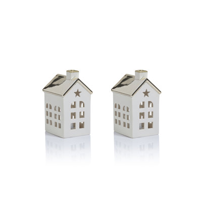 Lilou 2-Piece Set Porcelain LED House with Roof