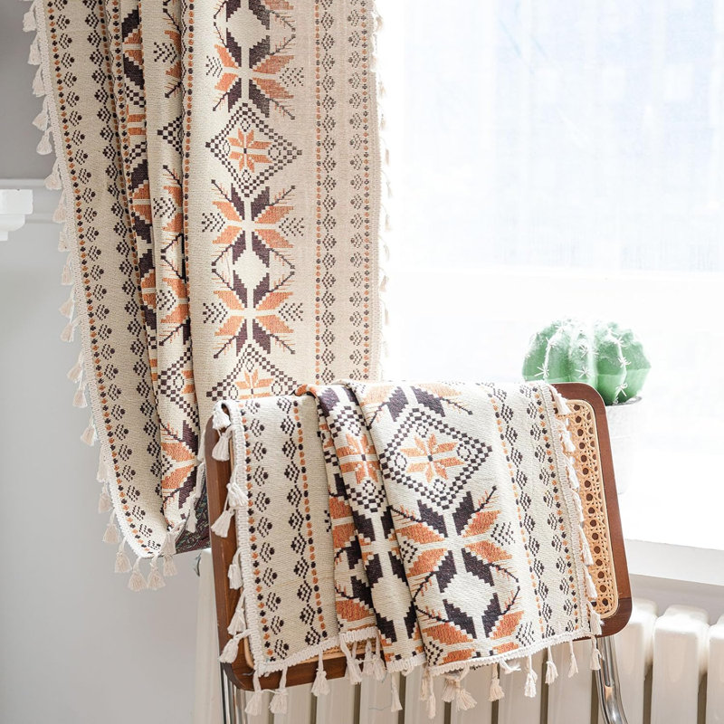 Rideau semi-transparent en polyester 2 panneaux Boho, L 52 po x L 96 po