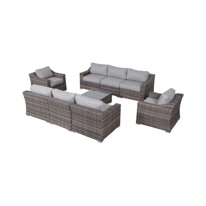 Ensemble de conversation pour 8 personnes avec coussins Biles Wicker