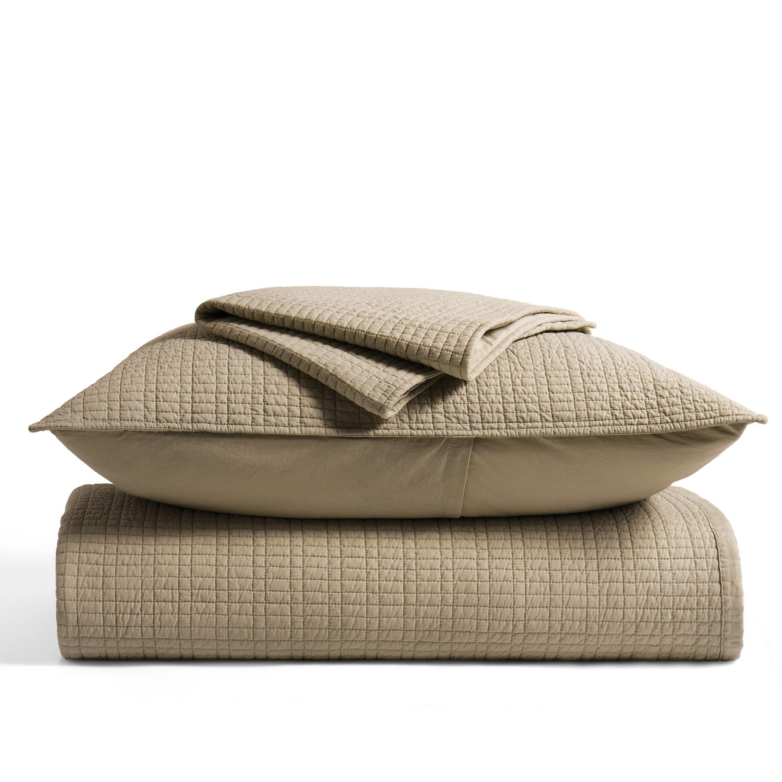 Cotton Quilt Set, Queen Quilt + 2 Shams, Stone Taupe
