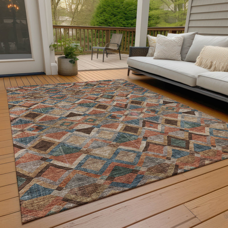 Brown Geometric Flat Woven Washable 9' x 12' Rug