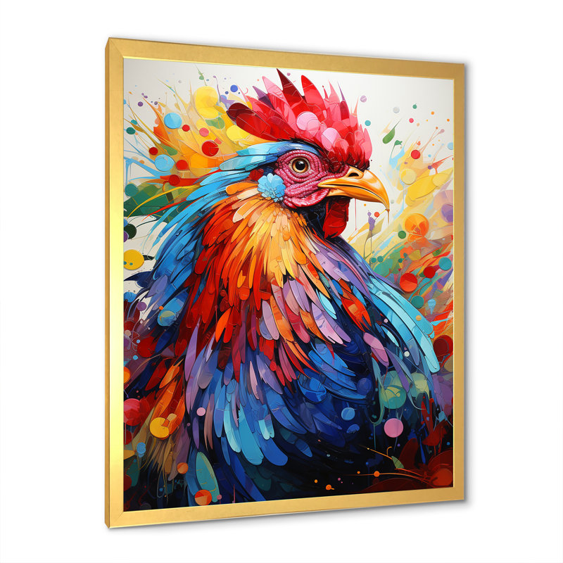 Coq coloré - décoration murale coq, H 40 po x l 30 po x P 1,5 po, Cadre doré simple