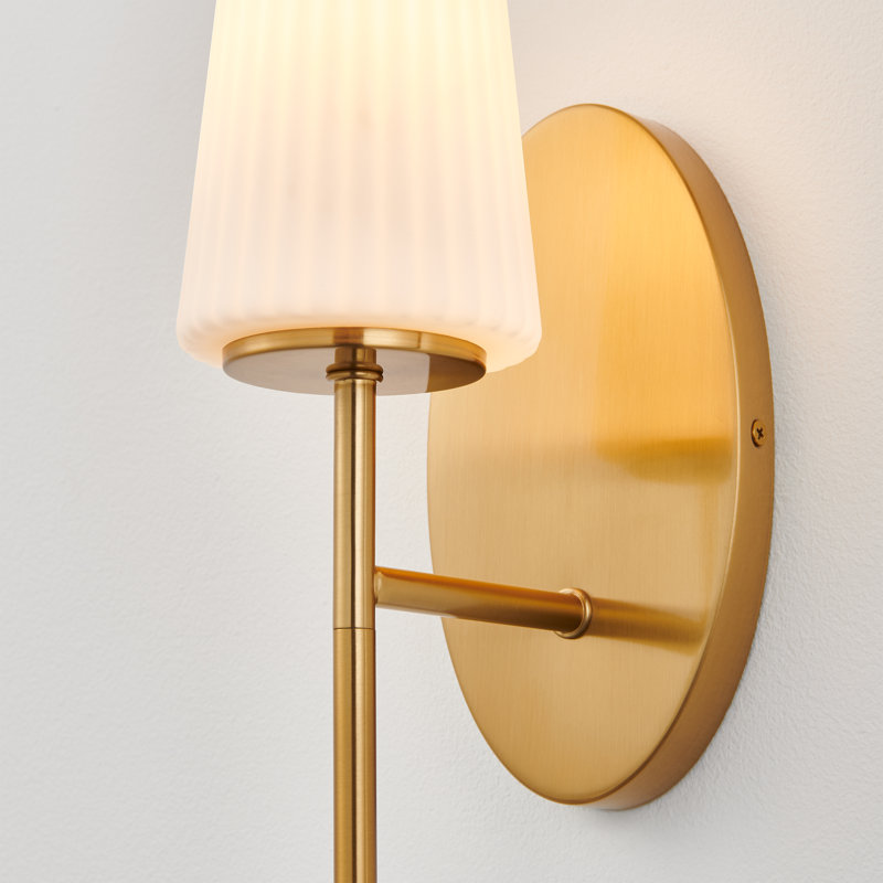 1- Light Frosted White Glass Wall Sconce, Brushed Gold