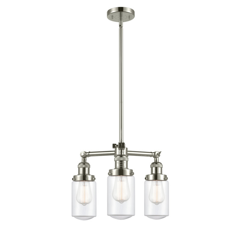 Lustre de globe de style bougie 3 lumières Saroyan, Transparent, Nickel poli, Ampoule DEL