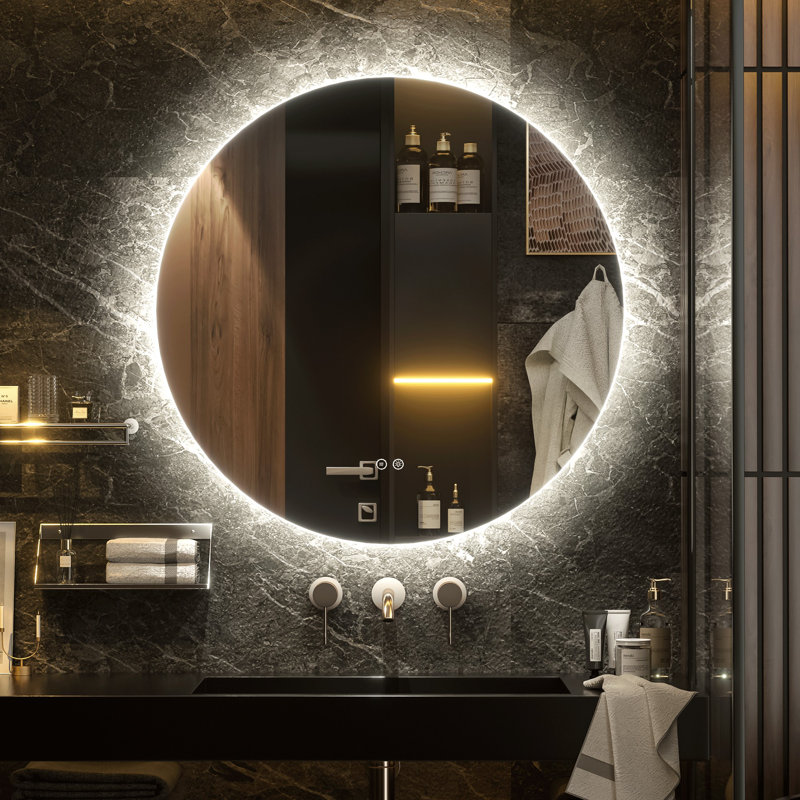 Molly Rectangle/Round/Oval LED Anti-Fog Tempered Glass Wall Bathroom Vanity Mirror - UL Certified, Round, 28" x 28" 
