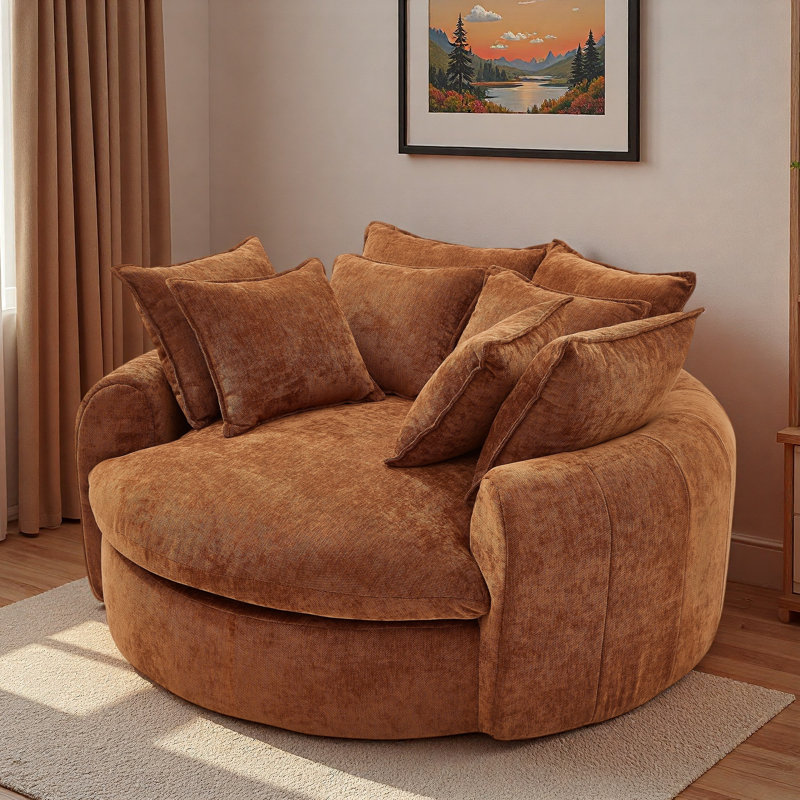 Canapé-lit rond à compression complète avec 8 coussins décoratifs, Orange