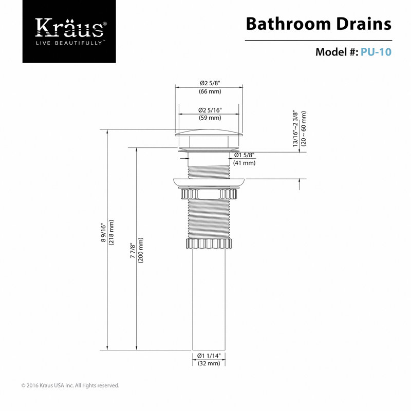 Drain escamotable pour lavabo de salle de bain 1,75 po Exquis, Nickel satiné
