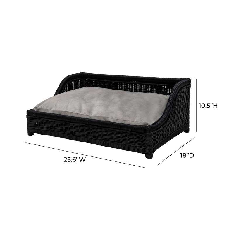 Poppy Black Rattan Small Pet Bed with Gray Cushion