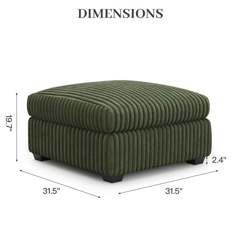 Knaack Velvet & Plush Wide Corduroy Ottoman, Large Seat with Removable Cushion Cover, Green Plush Corduroy