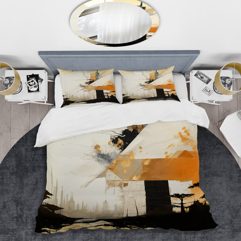 Ensemble de housse de couette gris et or Sunset Collage II - Abstract Collages