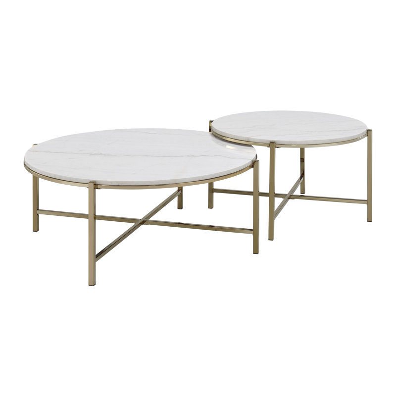Marthony Nesting Table Set in Natural Marble Top and Nickel (Set of 2)