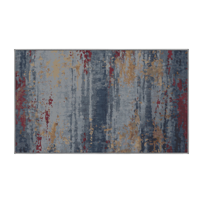Machine Washable Gray Area Rug, Rectangle 6' x 9'