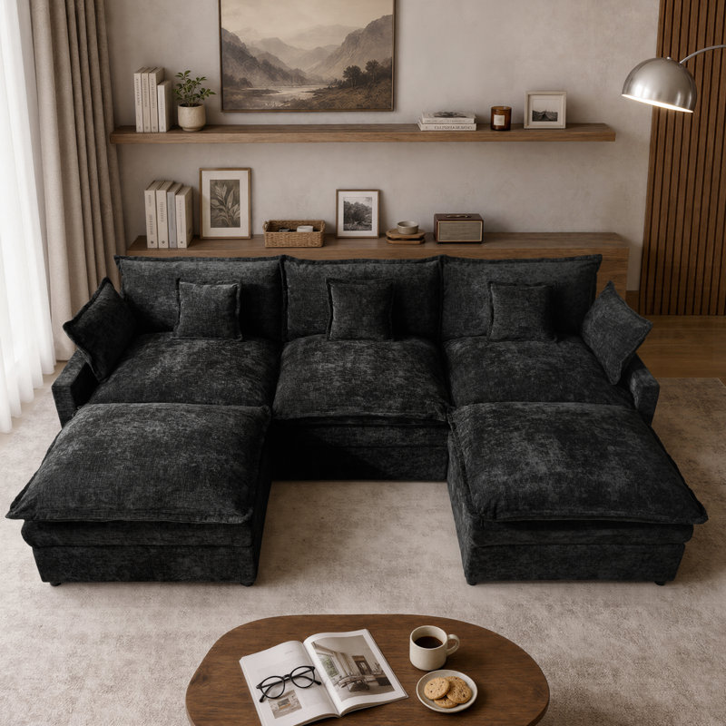 Canapé modulaire en U de 107,87 po avec 2 repose-pieds, Noir