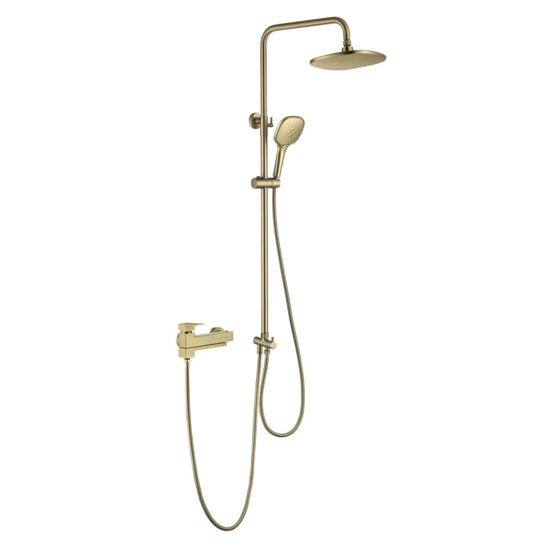 Système de douche complet à inverseur avec valve brute et pommes de douche à pluie, Or brossé