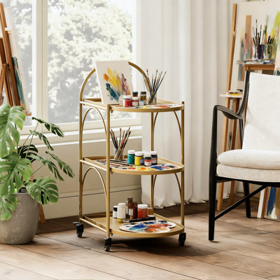 Metal Bar Cart With Locking Wheels, Mobile Serving Cart For Kitchen, Living Room And Home Bar, Rolling Beverage Cart With Durable Metal Shelves