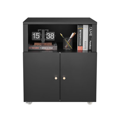 Armoire à roulettes robuste avec 2 portes et tablette de rangement, support pour imprimante 3D sous le bureau, classeur en métal mobile pour le bureau à domicile, petits espaces et atelier noir