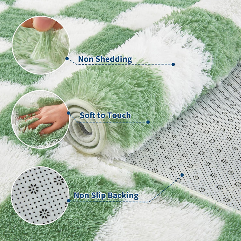 2x6 Runner Rug - Machine Washable, Non-Slip, Stain-Resistant Checkerboard Plush Carpet for Hallways, Entryways, Bedrooms