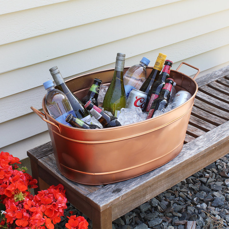Jaimee-Lee Stainless Steel Beverage Tub, 9" H x 21" W x 15" D, Brown