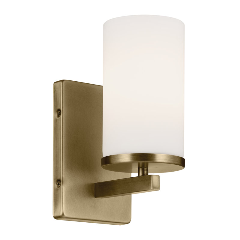 1-Light Brass Bath Vanity Wall Sconce with Clear Glass Shade, Brass