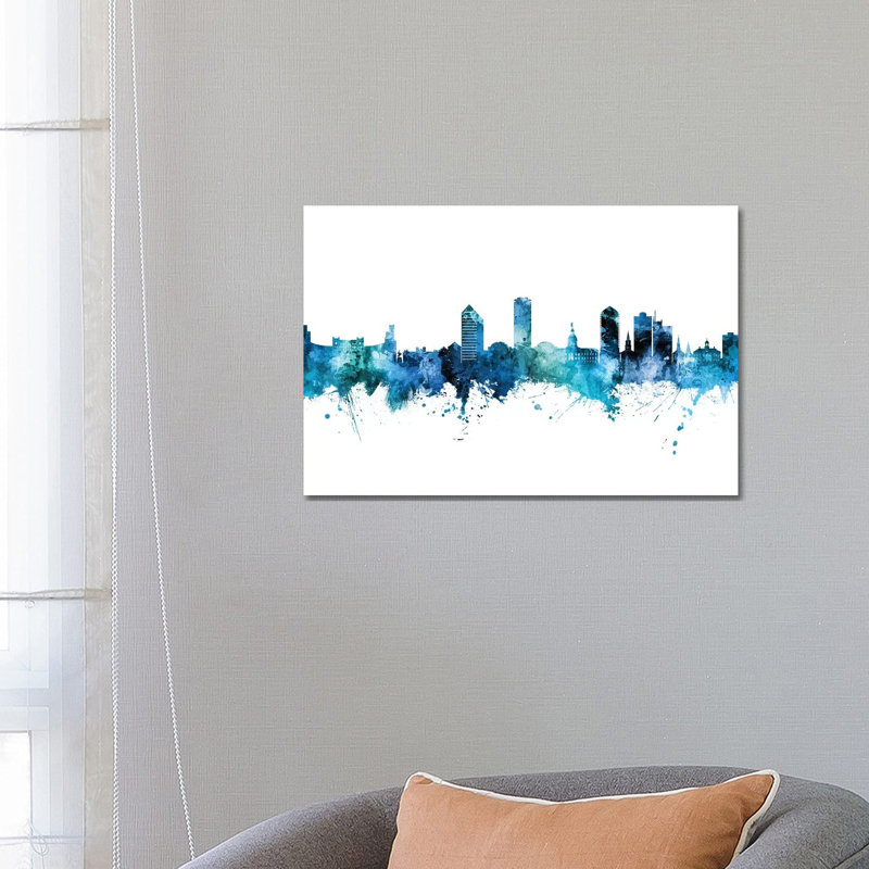 Tallahassee Florida Skyline Blue Teal by Michael Tompsett - 1 Piece Wrapped Canvas Wall Art