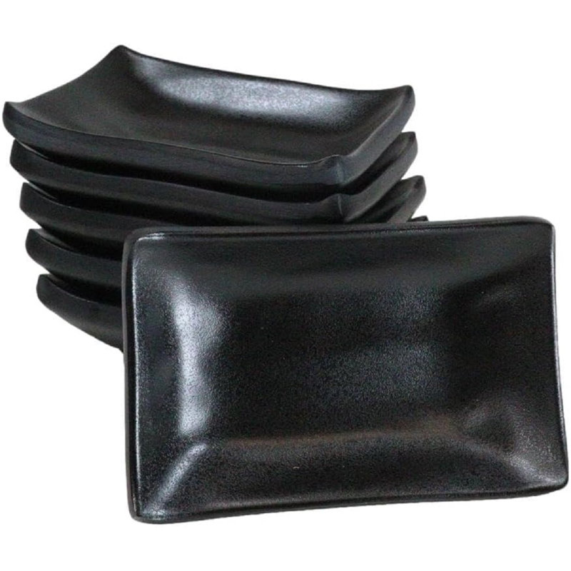 Paquet de 6 assiettes à sushi rectangulaires en mélamine à 2 compartiments