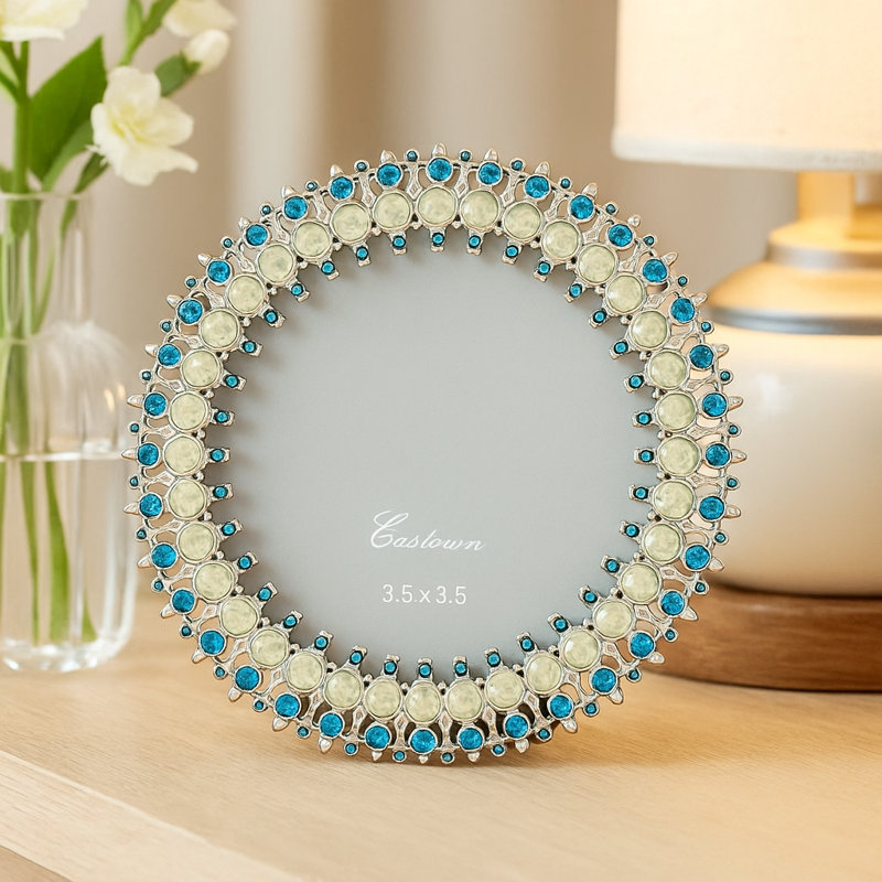 Metal Crystal Picture Frame – Round, Oval, or Rectangle, Round