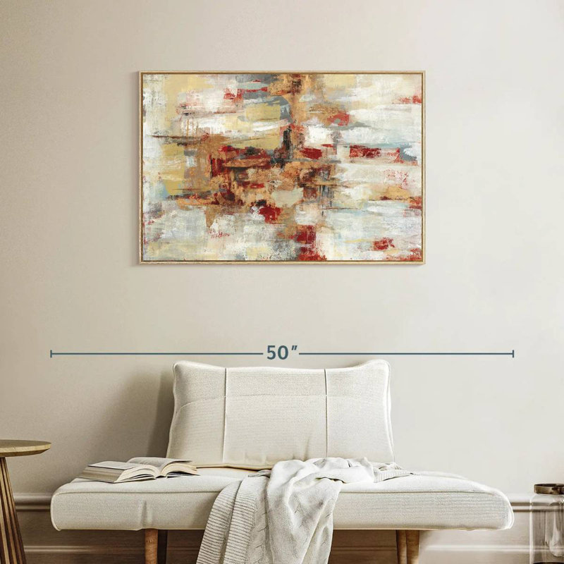 Old Bridge Reminiscence - rouge, Cadre flottant en bois naturel, 37 po x 25 po