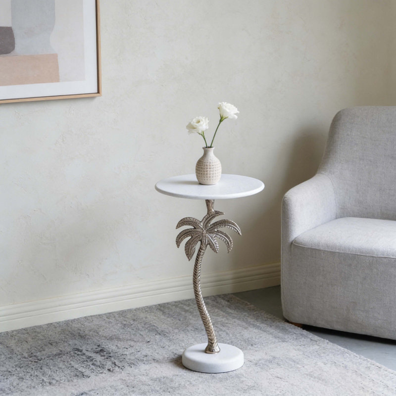 Table d'appoint Palm Tree avec plateau en marbre et base en métal